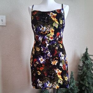 Floral Print Spaghetti Strap Mini Dress - Black & Multicolor